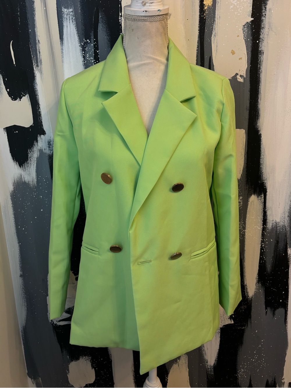 Women's Lime Green Double-Breasted Blazer Jacket